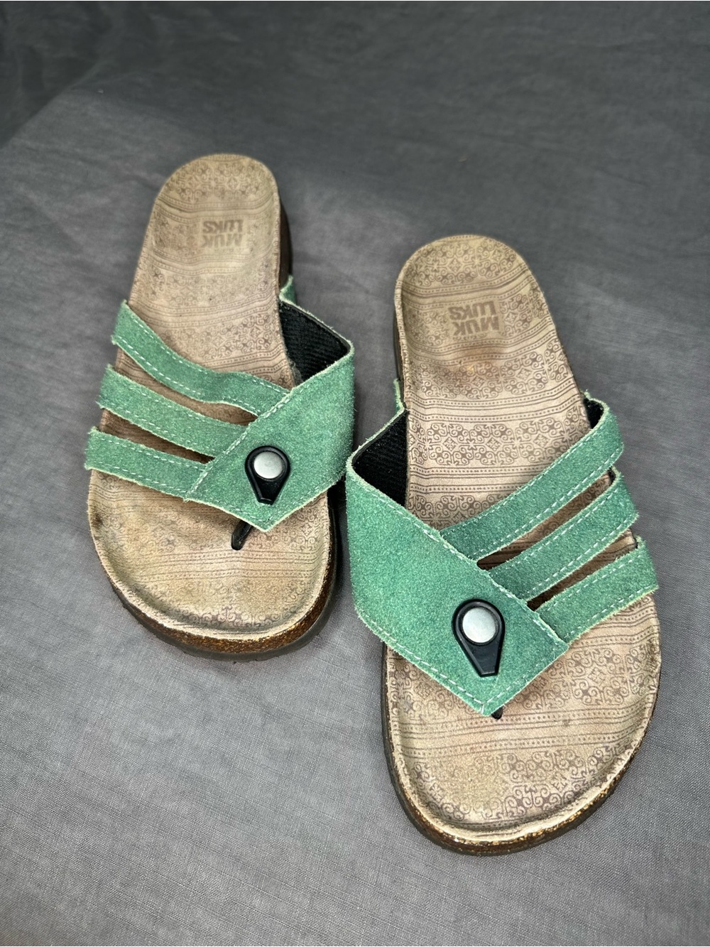 Muk Luks Green Suede Strappy Slide Sandals